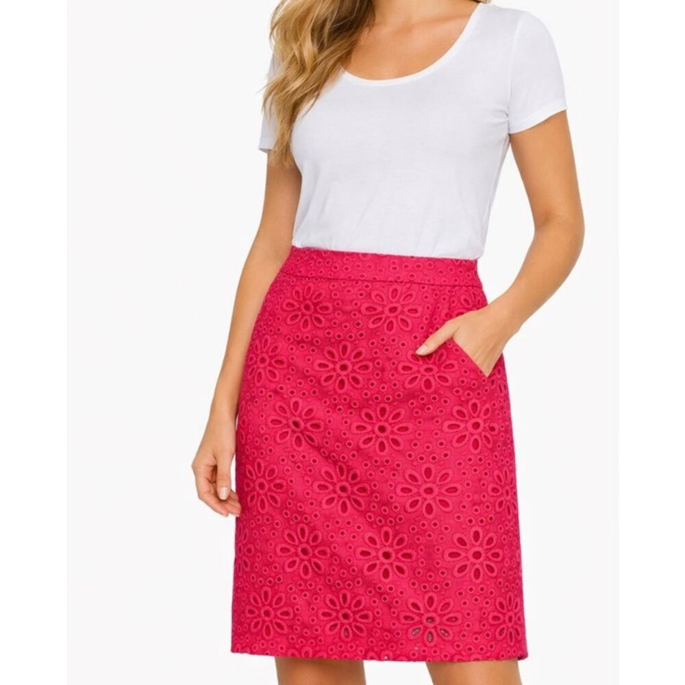 J.Crew No. 2 Pencil Skirt Hot Pink Eyelet — Size 2 NWT